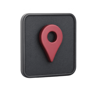 3d röd Karta stift ikon är centrerad på texturerad svart fyrkant bakgrund, symboliserar plats eller navigering. design är enkel och modern, lämplig för digital gränssnitt png