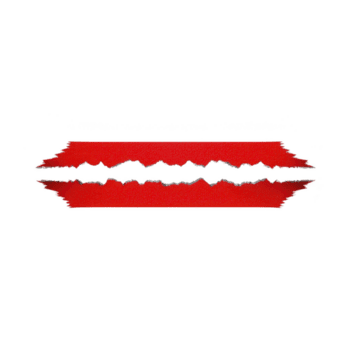 Red razor blade with jagged edge design is centered transparency background, creating striking and bold visual contrast. sharpness and intensity of image evoke sense of edginess and modern style png