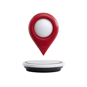 Red 3D location pin icon hovers above circular platform, symbolizing navigation and positioning. design is sleek and modern, with glossy finish, ideal for digital maps or apps png