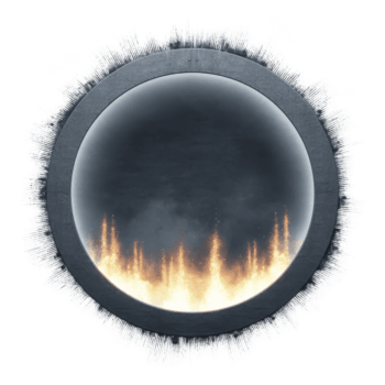 Circular portal with metallic frame and fiery energy emanating from center, creating dynamic and intense visual effect. outer edge features textured, spiky design png
