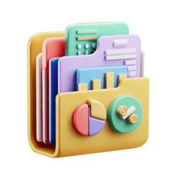 3D Render of Folder with Data Graphs with Business Concepts. png