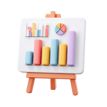 3d tolkning av företag Diagram med grafer, och analys på staffli. png