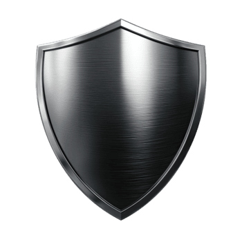 Charcoal-gray metallic shield with chrome beveled edge and convex curve isolated on transparent background. png