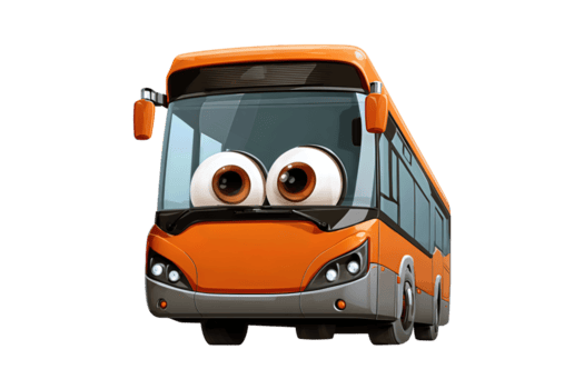 tekenfilm stad bus met te groot koplampen en expressief ogen Aan voorruit geïsoleerd Aan transparant achtergrond. png