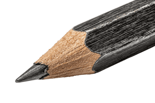 un' falegnami grafite matita con legno nero corpo, visibile cedro grano, e acuto scalpello mancia, isolato su trasparente sfondo. png