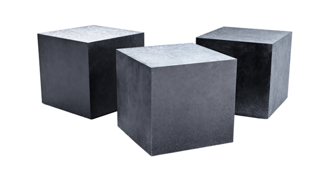 einstellen von Graphit geometrisch Würfel zeigen fein Mikrotextur und präzise Abschrägung, isoliert auf transparent Hintergrund. png