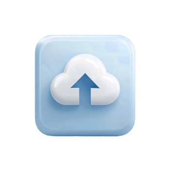 en avrundad fyrkant app bricka med en mjuk-vit moln och djärv skiffer uppåt pil, avfasade kanter och mild inre glöd, isolerat på transparent bakgrund. png