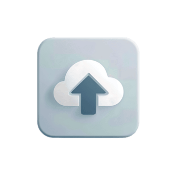 minimaal app tegel met een zacht wolk motief en naar boven pijl, leisteen tonen met subtiel diepte, geïsoleerd Aan transparant achtergrond. png