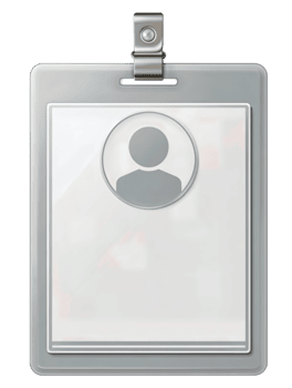 a Eu iria crachá cartão com uma cinza suave quadro, centrado circular avatar espaço, e uma pequeno topo grampo aba, apresentando sutil gravado linhas, isolado em transparente fundo. png