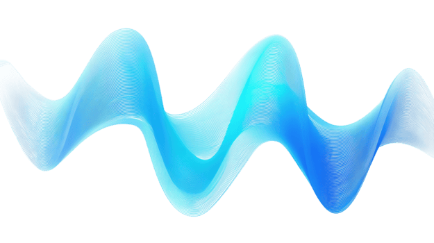 Fluid audio waveform design with cobalt and aqua gradient tones, thicker midsection peaks and soft upward diagonal flow, isolated on transparent background. png