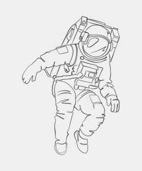 Astronaut Floating in Space Line Drawing vector