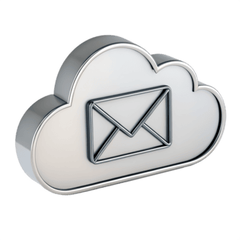 un pulcro tridimensional metálico nube icono con un en relieve sobre símbolo, simbolizando basado en la nube correo electrónico servicios y digital comunicación png