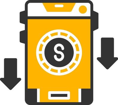 dólar precio disminución glifo dos color vector