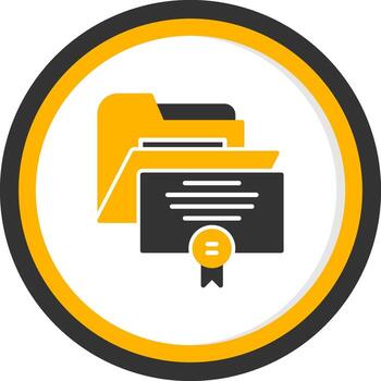 verificado certificado archivo glifo dos color circulo vector