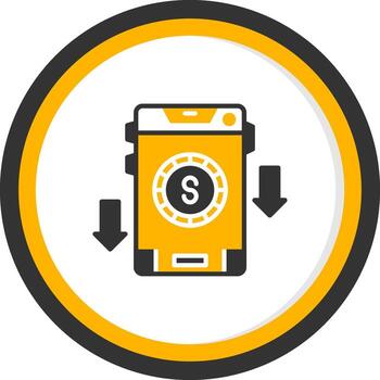 dólar precio disminución glifo dos color circulo vector