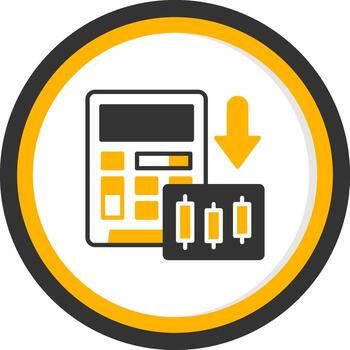 Calculator Down Value Glyph Two Color Circle vector