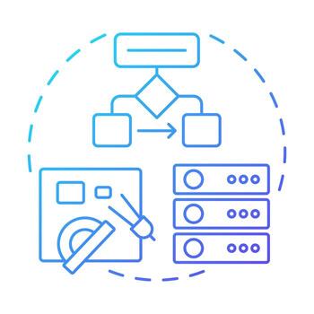 diseño azul degradado concepto icono. datos gestión, organización. base de datos, servidores. redondo forma línea ilustración. resumen idea. gráfico diseño. fácil a utilizar en infografía, presentación vector