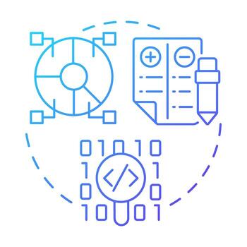 pruebas azul degradado concepto icono. codificación, programación. equilibrar hoja. estadístico diagrama. redondo forma línea ilustración. resumen idea. gráfico diseño. fácil a utilizar en infografía, presentación vector