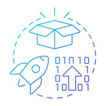 implementación azul degradado concepto icono. eficiencia cohete. desarrollo, innovación. redondo forma línea ilustración. resumen idea. gráfico diseño. fácil a utilizar en infografía, presentación vector