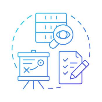 Test planning blue gradient concept icon. Data management, servers. Task list, strategy. Round shape line illustration. Abstract idea. Graphic design. Easy to use in infographic, presentation vector