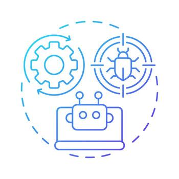 Test execution blue gradient concept icon. Bug analysis, tracking. Artificial intelligence. Round shape line illustration. Abstract idea. Graphic design. Easy to use in infographic, presentation vector