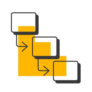 negocio estrategia compensar sombra línea icono. proceso fluir diagrama. flujo de trabajo gestión, planificación. negrita contorno símbolo con sólido naranja llenar. moderno plano ilustración. editable carrera vector