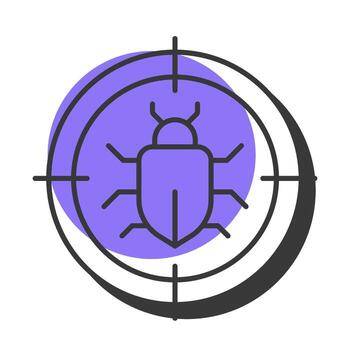 Bug tracking offset shadow line icon. Software engineering, development. Programming security, monitoring. Bold outline symbol with solid purple fill. Modern flat illustration. Editable stroke vector