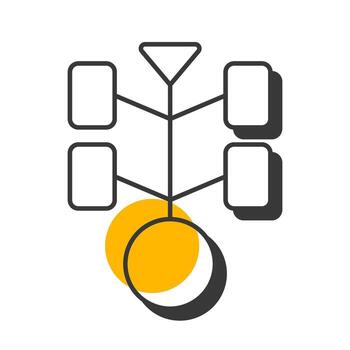 flujo de trabajo estructura compensar sombra línea icono. jerarquía diagrama. datos Procesando, negocio organización. negrita contorno símbolo con sólido naranja llenar. moderno plano ilustración. editable carrera vector