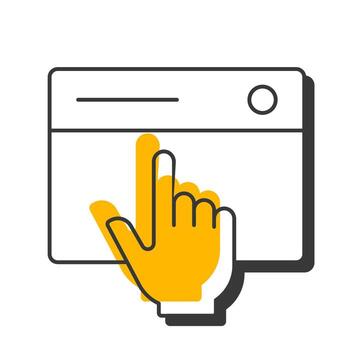 Website interface offset shadow line icon. Customer service. Internet, network. Digital interaction. Bold outline symbol with solid orange fill. Modern flat illustration. Editable stroke vector