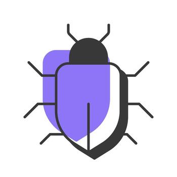 Bug offset shadow line icon. Software vulnerability, cybersecurity. Nature insect. Tech innovation. Bold outline symbol with solid purple fill. Modern flat illustration. Editable stroke vector