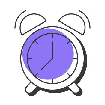 Alarm clock offset shadow line icon. Time management, deadline. Stopwatch, timer. Productivity, performance. Bold outline symbol with solid purple fill. Modern flat illustration. Editable stroke vector