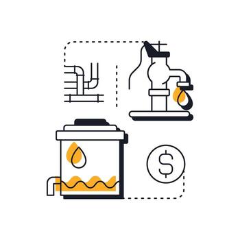 Economic water scarcity modern linear concept icon. Lack of infrastructure, investment and management. Crisis type. Flat outline elements connected with dotted lines. Creative visual. Easy to edit vector