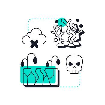 Ecosystem degradation modern linear concept icon. Problem of dangerous nature damage. Impact of water crisis. Flat outline elements connected with dotted lines. Creative visual. Easy to edit vector