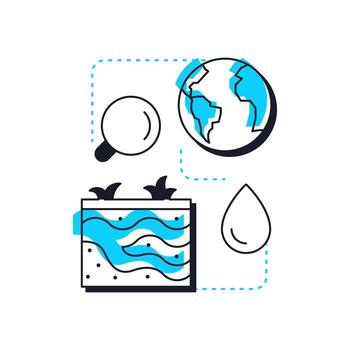 Discovery of new water sources modern linear concept icon. Innovative solution. Increasing liquid supply strategy . Flat outline elements connected with dotted lines. Creative visual. Easy to edit vector