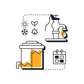 Seasonal water scarcity modern linear concept icon. Shortage related to weather patterns. Freshwater crisis type. Flat outline elements connected with dotted lines. Creative visual. Easy to edit vector