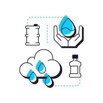 Rainwater harvesting modern linear concept icon. Collecting storing freshwater. Strategy for increasing water supply. Flat outline elements connected with dotted lines. Creative visual. Easy to edit vector