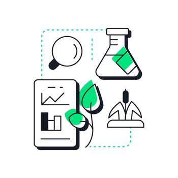 Wetland monitoring modern linear concept icon. Observation and data collection. Phase of swamps restoration. Flat outline elements connected with dotted lines. Creative visual. Easy to edit vector