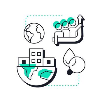Population growth modern linear concept icon. Increasing demand for freshwater. Cause of water scarcity. Flat outline elements connected with dotted lines. Creative visual. Easy to edit vector