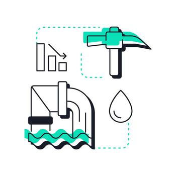 Overuse of water resources modern linear concept icon. Unsustainable use danger. Cause of freshwater scarcity. Flat outline elements connected with dotted lines. Creative visual. Easy to edit vector