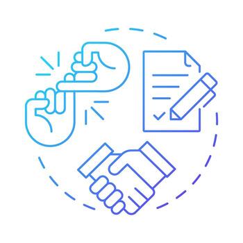 Promise keeping blue gradient concept icon. Commitments to stakeholders. Corporate social responsibility pillar. Round shape line illustration. Abstract idea. Graphic design. Easy to use in booklet vector