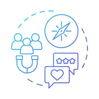 Attract new customers blue gradient concept icon. Expand audience with responsibility. Benefit of ethical branding. Round shape line illustration. Abstract idea. Graphic design. Easy to use in booklet vector