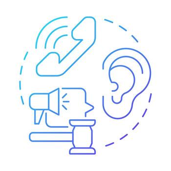 Right to be heard blue gradient concept icon. Attention to consumer feedbacks. Legal customer protection. Round shape line illustration. Abstract idea. Graphic design. Easy to use in booklet vector