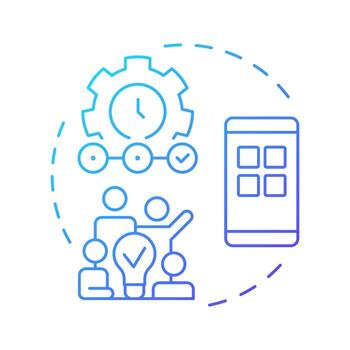 Digital product management blue gradient concept icon. Smartphone app, teamwork organization. Round shape line illustration. Abstract idea. Graphic design. Easy to use in infographic, presentation vector