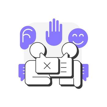 evitar interrumpiendo plano contorno concepto icono. discutiendo malentendido. social comunicación, conflicto. moderno línea ilustración con púrpura glifos. conceptual visual. fácil a editar vector