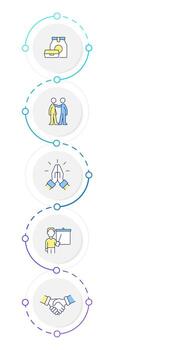 Project manager skills infographic design template. Teamwork organization, partnership. Data visualization 5 options. Process vertical flow chart vector