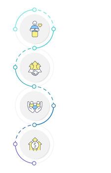 Product development infographic design template. Customer service, brand reputation. Data visualization 4 options. Process vertical flow chart vector