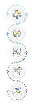 Employees growth infographic design template. Mentorship program, training. Time management. Data visualization 5 options. Process vertical flow chart vector