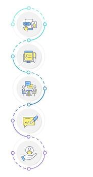 Business marketing infographic design template. Meeting schedule. Social media, advertising. Data visualization 5 options. Process vertical flow chart vector