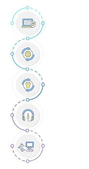 Technical support infographic design template. Computer maintenance. Network repair, internet. Data visualization 5 options. Process vertical flow chart vector
