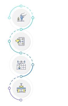 Modern farming technologies infographic design template. Smart greenhouse, livestock. Data visualization 4 options. Process vertical flow chart vector